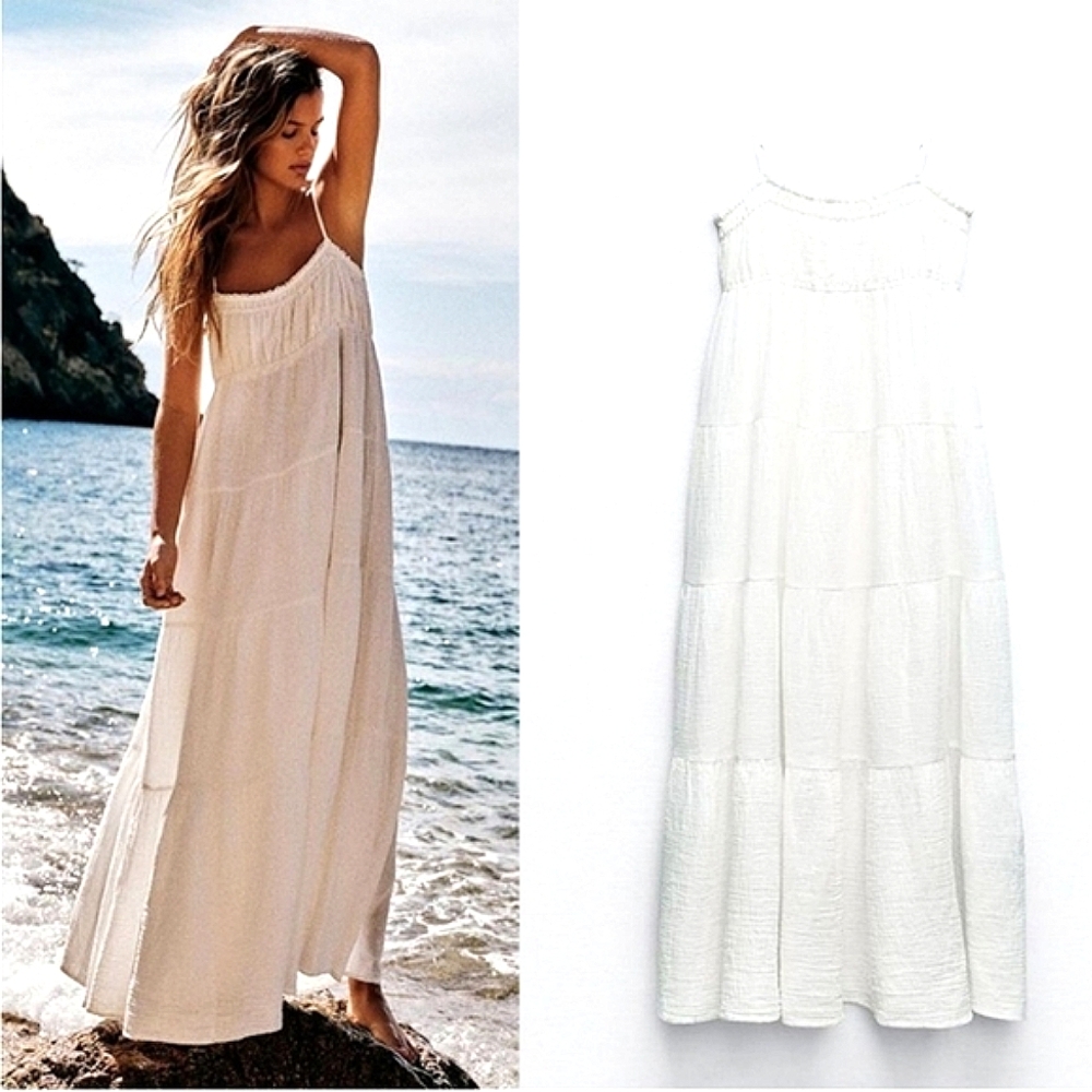 Zara Cotton Maxi Dress White NWT size XL - Picture 2 of 16
